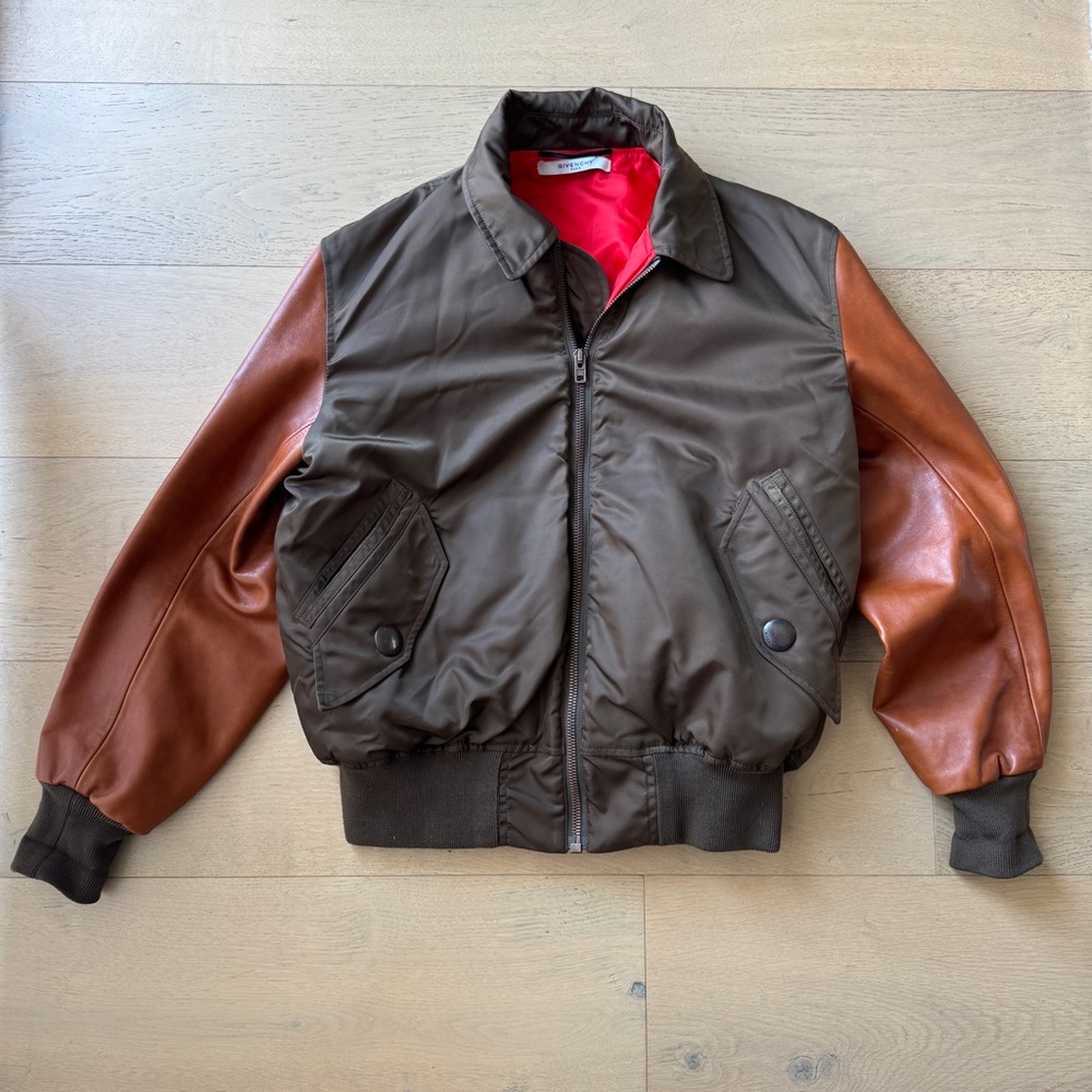 GIVENCHY Bomber Jacket With Cognac Brown Leather Sleeves
